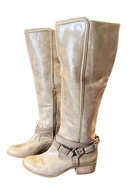 Gianni Bini Brown/Taupe Leather Knee High Riding Boots Size 6 Western Horseback